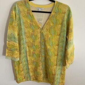 Isaac Mizrahi Yellow and Green Cardigan NWOT